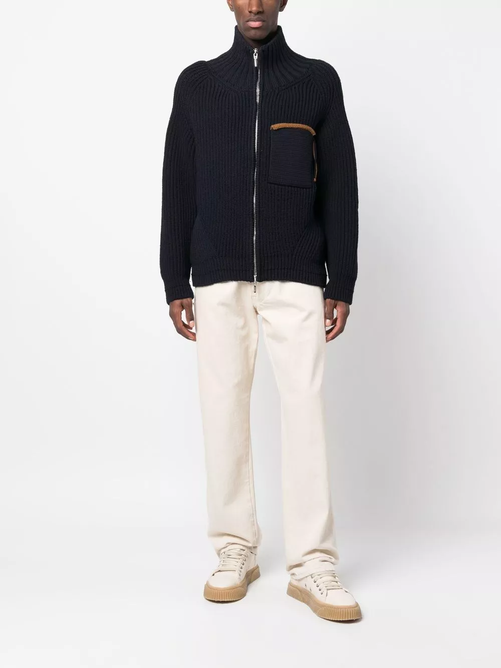 Affordable online deals Jacquemus contrast-line high-neck cardigan Men 0204